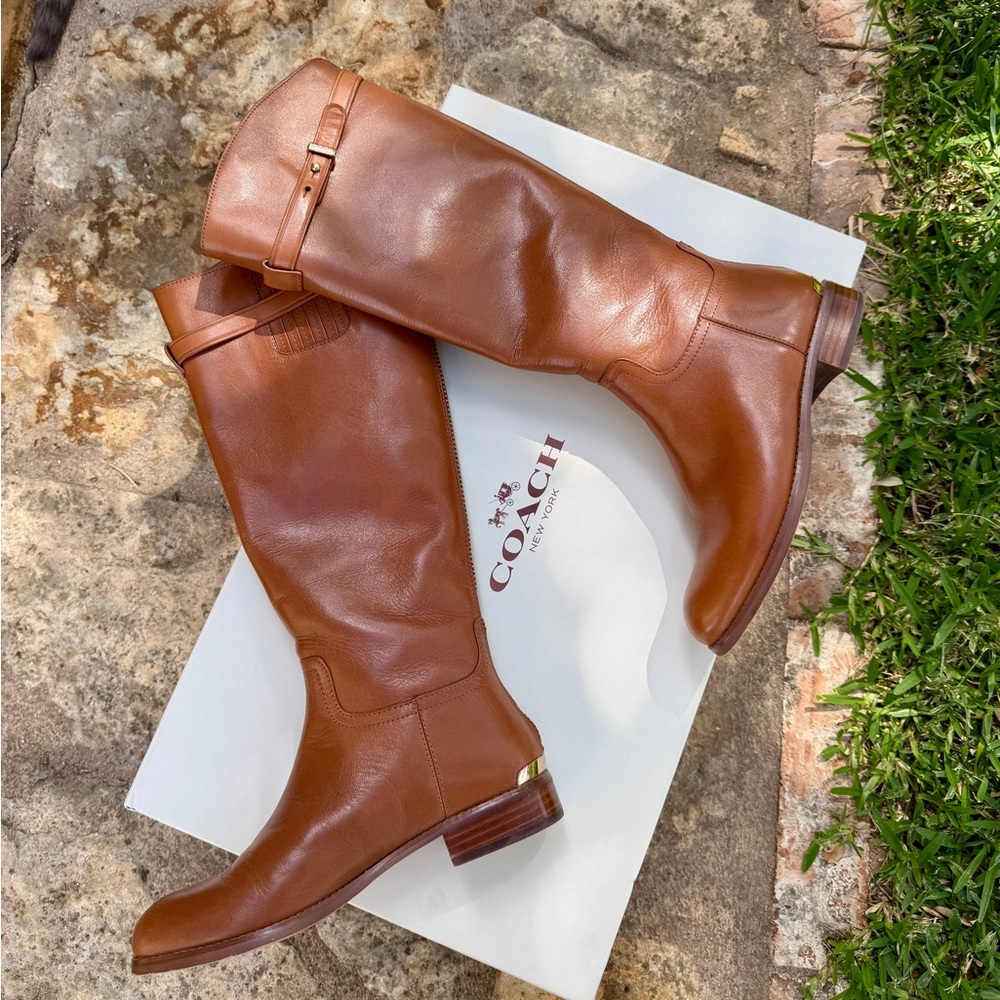 Coach Maureen Semi Matte Calf Boots - Cinnamon Shade Size 5